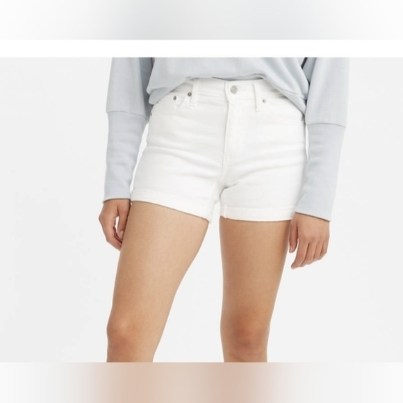 Levis Shorts Women's 32 White Mid Length High Rise‎ Bermuda Denim Shorts Solid - Picture 1 of 13